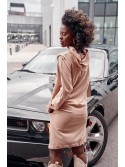 Loose sweatshirt dress with a hood, beige FI660 - Online store - Boutique